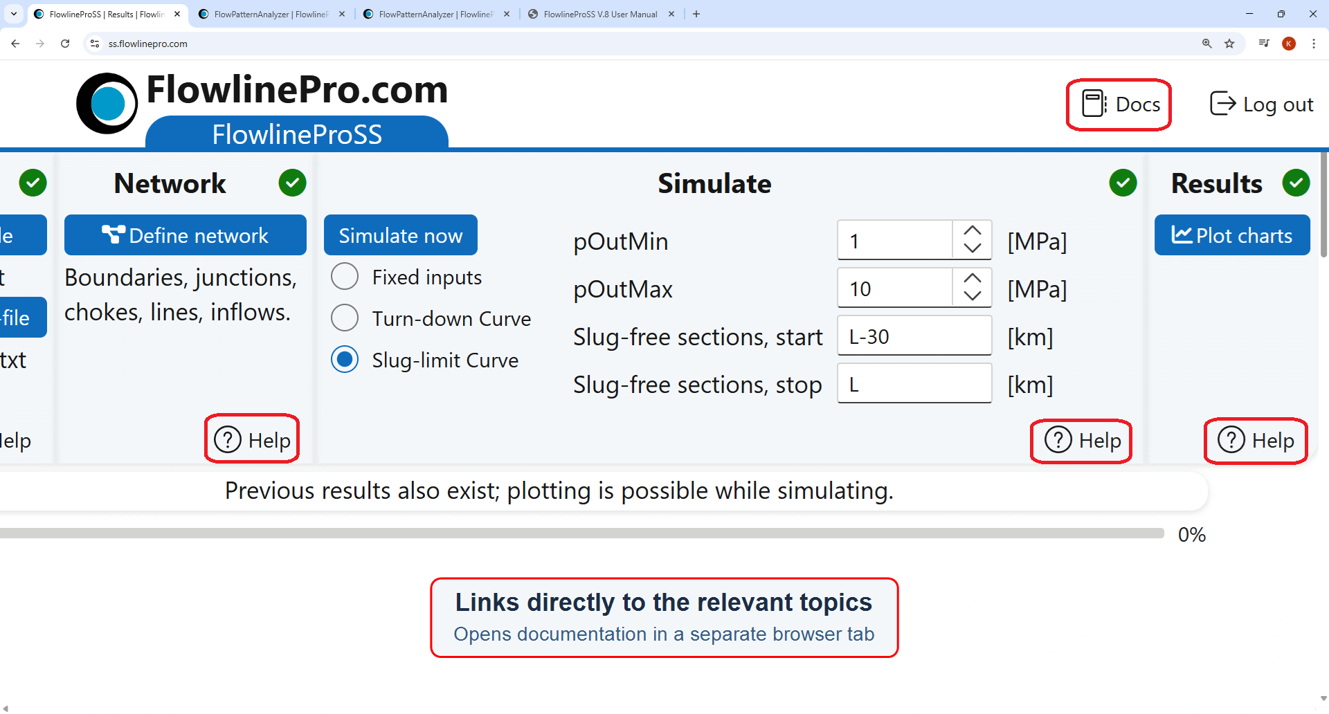 Direct contextual links to relevant user manual topics in FlowlineProSS – opens in new tab